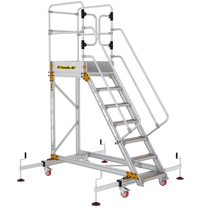 Climb-It 7-Tread Extra Large Platform Aluminium Safety Steps with Adjustable Stabilisers - 1750mm platform height