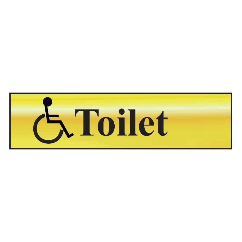 Disabled Toilet Sign with Wheelchair Logo - Polished Gold Effect Laminate with Self-Adhesive Backing - 200 x 50mm