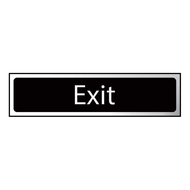 Exit Sign - Polished Chrome & Black Effect Laminate with Self-Adhesive Backing - 50 x 200mm