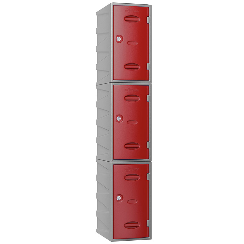 3 Tier Extreme Plastic Locker - Red Doors