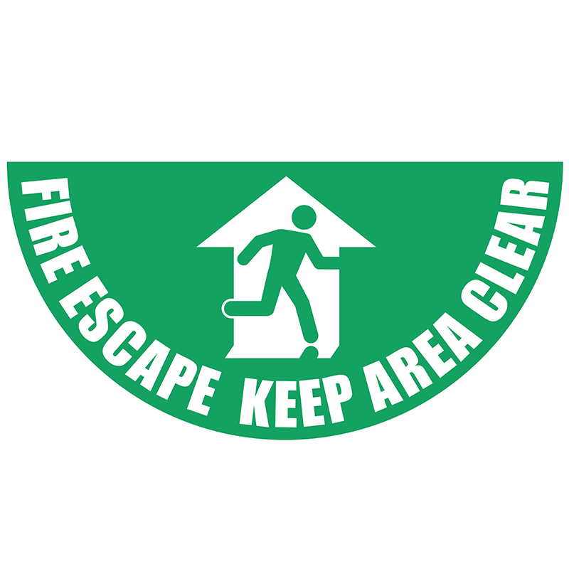 Fire Escape Keep Area Clear Graphic Floor Marker - Half Circle - W750 x D375mm - Symbol & Text