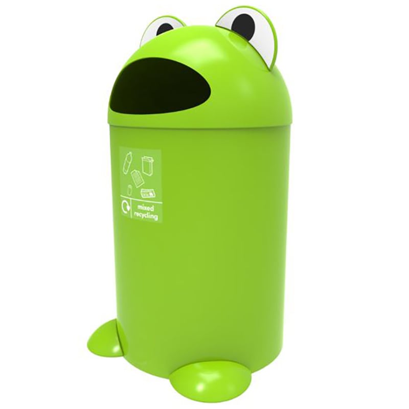FrogBuddy Litter Bin with Plastic Liner & mixed recycling label