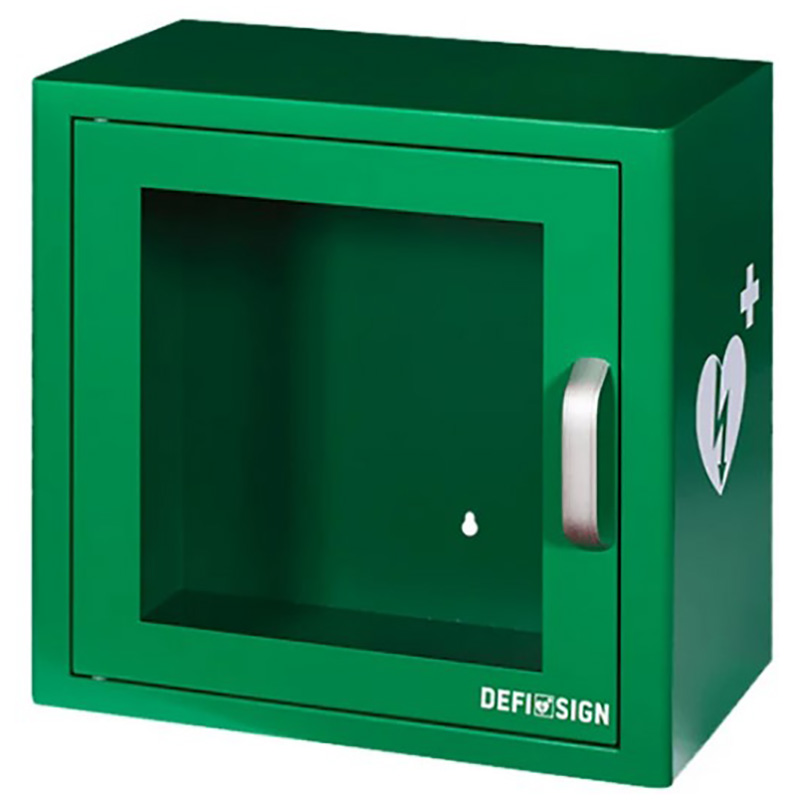 Green Indoor Defibrillator Cabinet with Alarm - 360 x 360 x 200mm