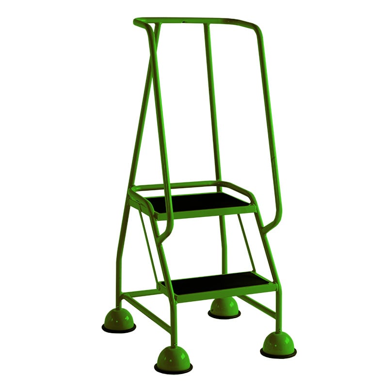 2 Tread Glide-Along Mobile Steps with Handrail - Green Frame