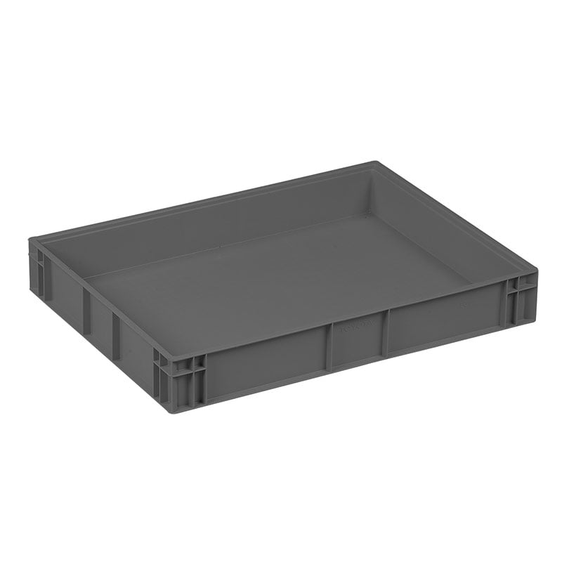Stacking Euro Container with solid sides & base - Grey - 12 Litre - 75 x 600 x 400mm - pack of 5