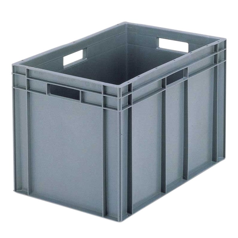 Stacking Euro Container with solid sides & base & open handles - Grey - 75 litre - 412 x 600 x 400mm - pack of 5