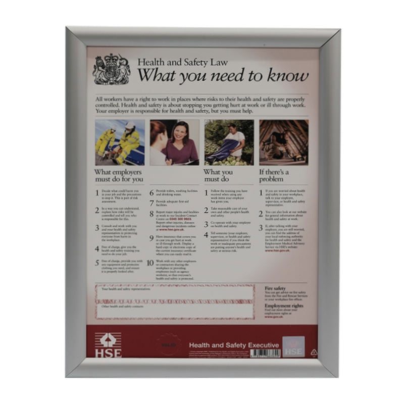 Health & Safety Law Poster with Silver Snap Frame - Size A2 - 420 x 594mm 