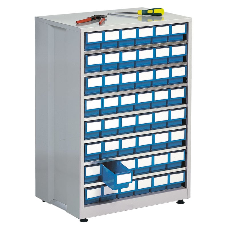 High Density Small Parts Storage Cabinet - 48 Blue Bins - 870 x 605 x 410mm