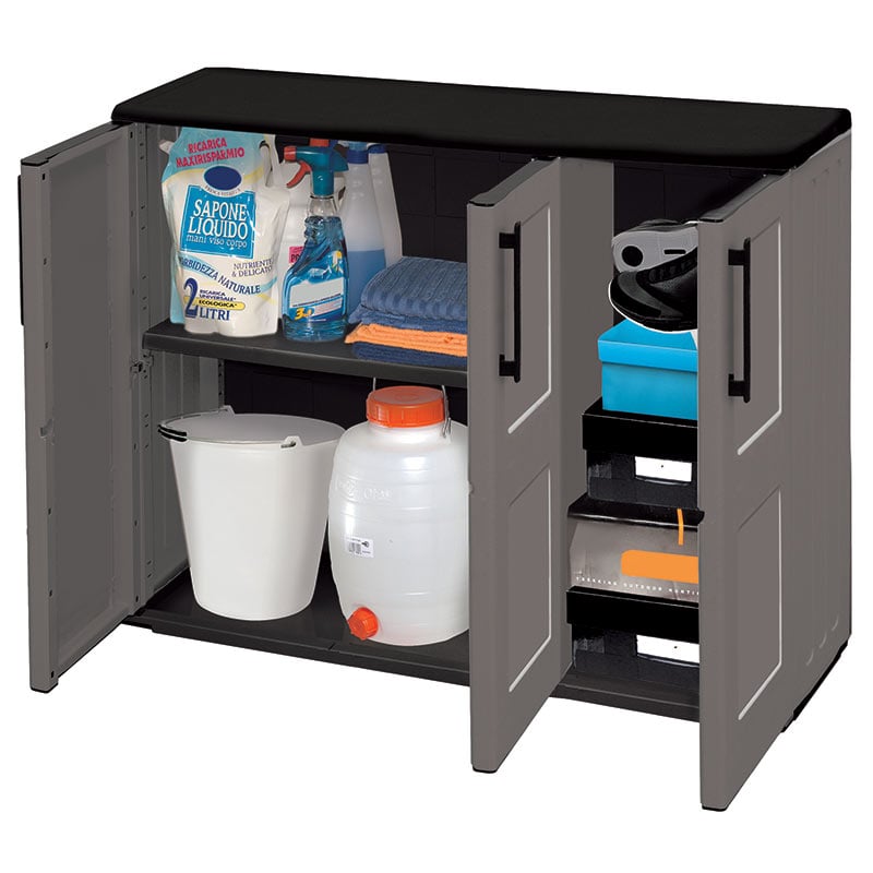 Industrial Plastic Utility Cupboard with Triple Doors & 1 Shelf - 840 x 1020 x 370mm (H x W x D)