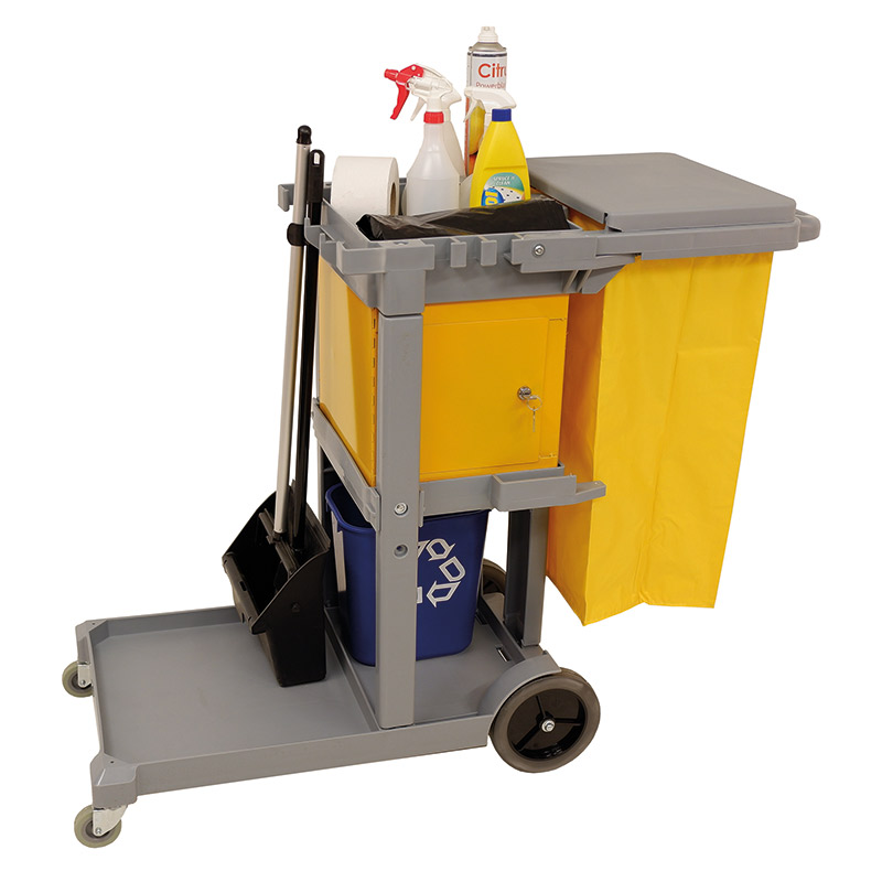 Janitorial Trolley in Grey with Bag and Lockable Box 