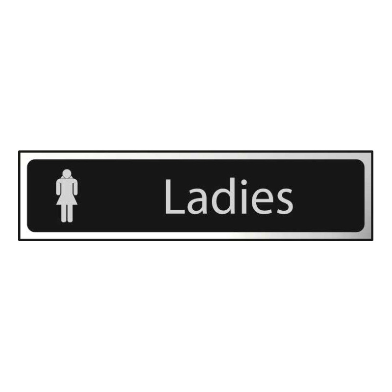 Ladies Sign - Polished Chrome & Black Effect Laminate with Self-Adhesive Backing - 200 x 50mm