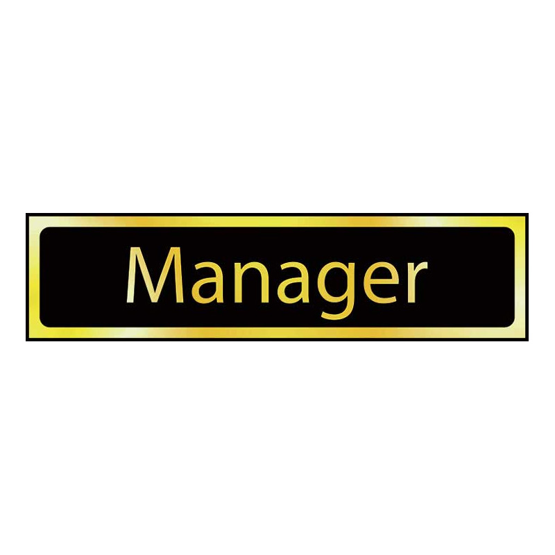 Manager Sign - Poilished Gold & Black Effect Laminate with Self-Adhesive Backing - 50 x 200mm