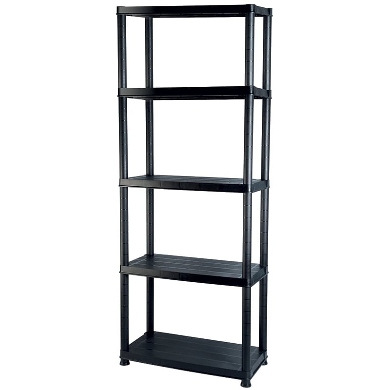 Modular Black Plastic Shelving - 5 Solid Shelves - 1700 x 714 x 380mm (H x W x D) 