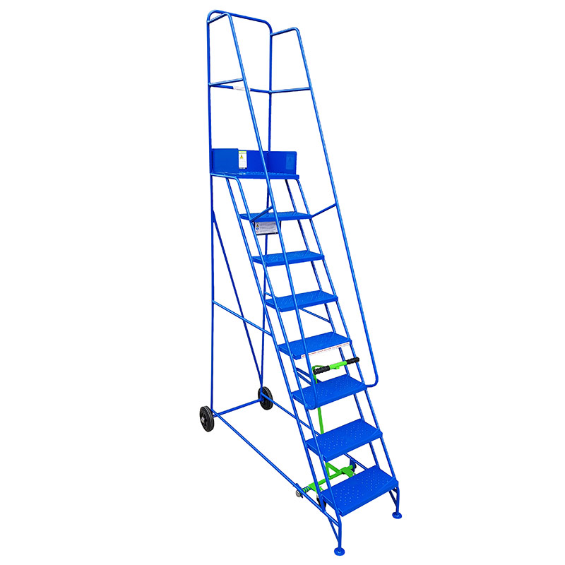 Narrow Aisle Warehouse Platform Steps - Blue - 8 Punched Metal Treads - 2000mm Platform Height