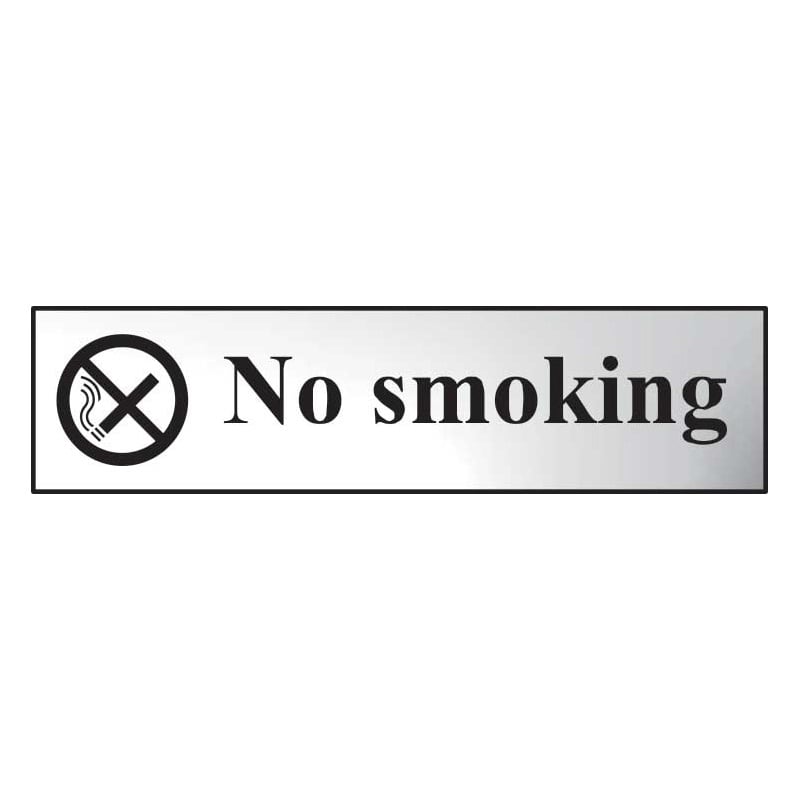 No Smoking Sign - Polished Chrome Effect Laminate with Self-Adhesive Backing - 200 x 50mm