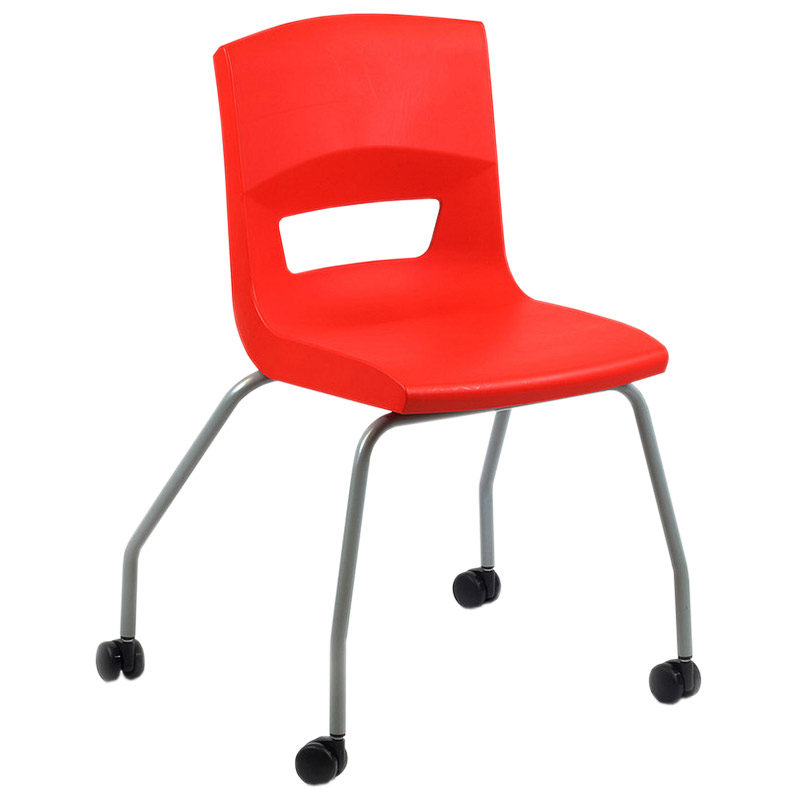 Postura+ 4 Leg Chair on Castors - Poppy Red - Starlight Silver Frame