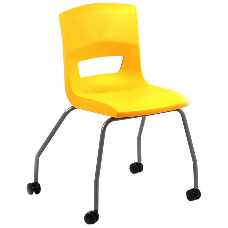 Postura+ 4 Leg Chair on Castors - Sun Yellow - Starlight Silver Frame