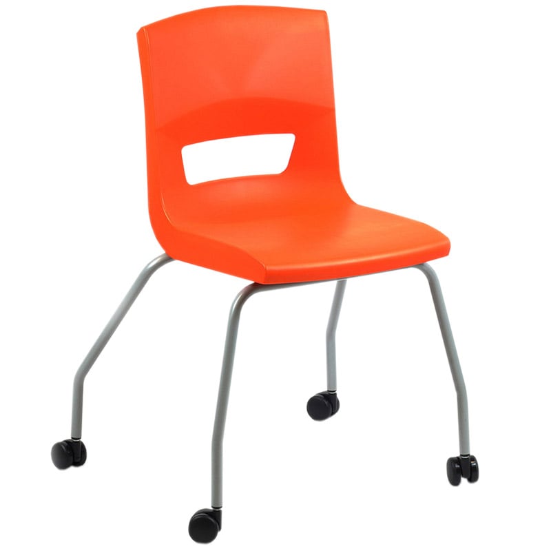 Postura+ 4 Leg Chair on Castors - Tangerine Fizz - Starlight Silver Frame