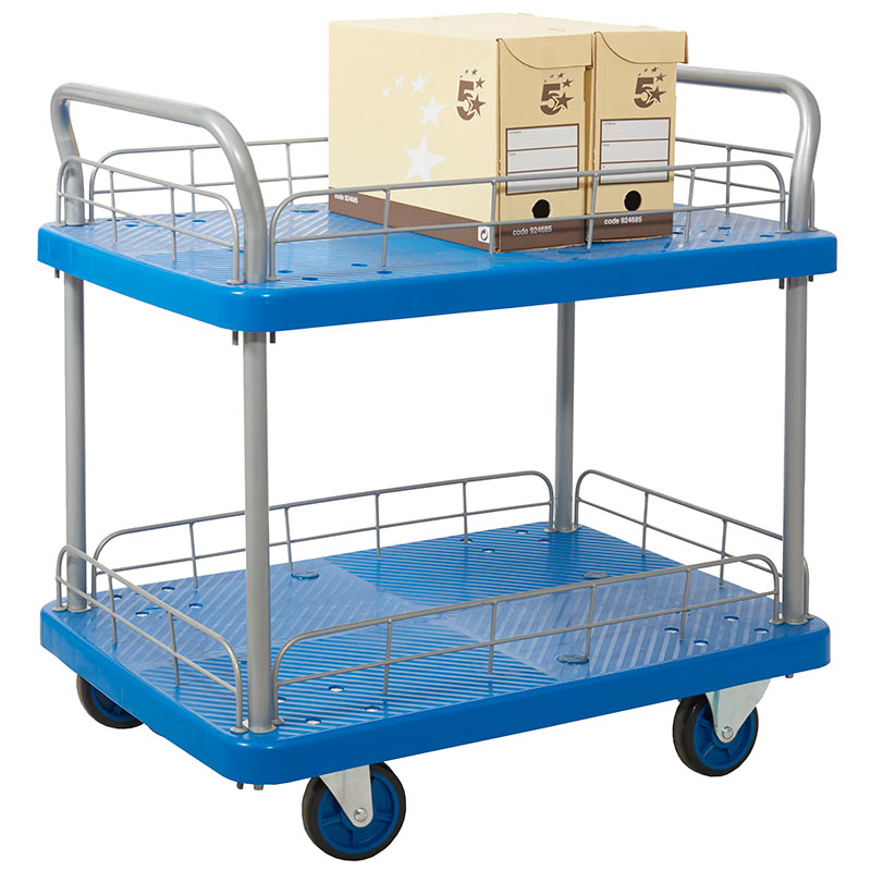 ProPlaz Blue 2-Tier Tray Trolley with Wire Surround - 730 x 600 x 900mm - 300kg Capacity