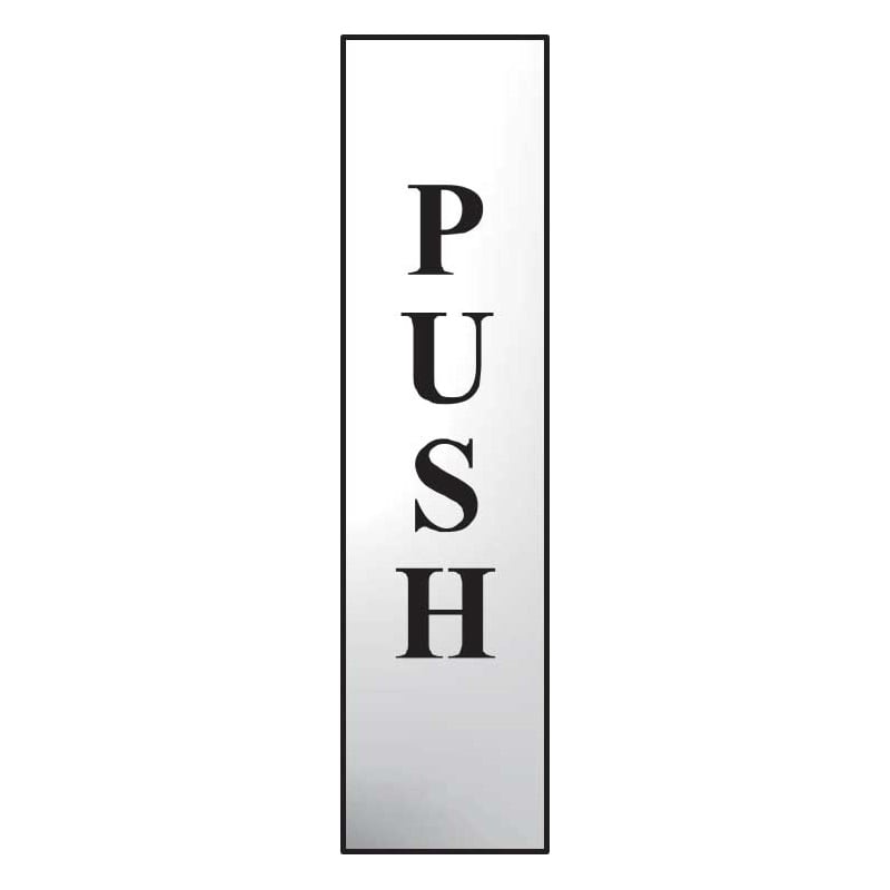 Push (Vertical) Sign - Polished Chrome Effect Laminate with Self-Adhesive Backing  - 50 x 200mm