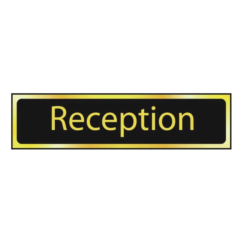 Reception Sign - Polished Gold & Black Effect Laminate with Self-Adhesive Backing - 50 x 200mm
