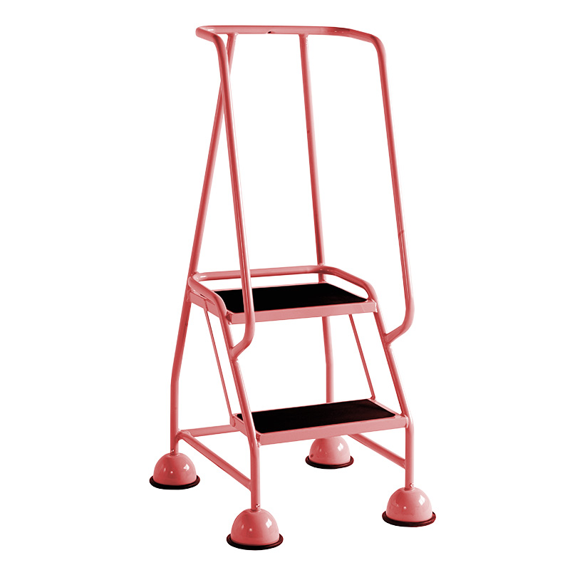 2 Tread Glide-Along Mobile Steps with Handrail - Red Frame