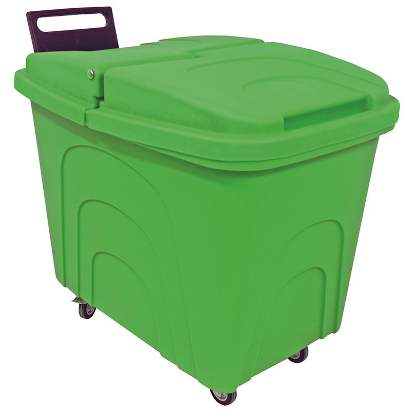 Plastic Container Truck, corner wheels, 400L, Green, with lid and handle, Polypropylene