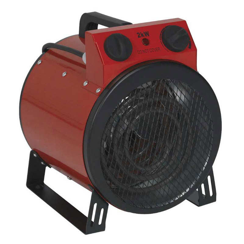 Sealey 2kw Industrial Fan Heater with power cable and 3-pin plug