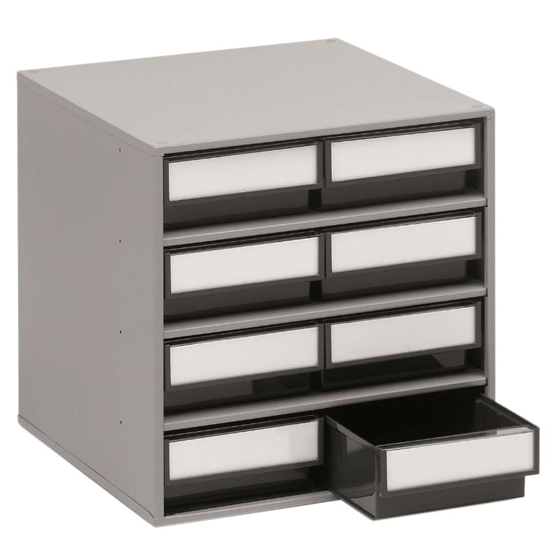 Small Parts Bin Cabinet - 82 x 186 x 400m with 8 Grey Bins - 82 x 186 x 400mm