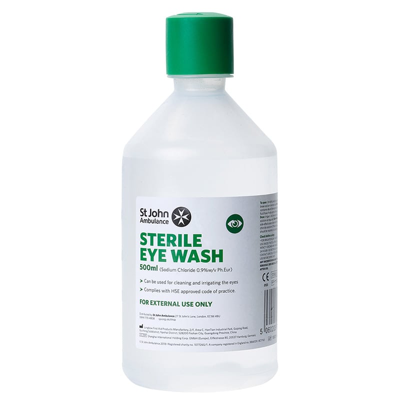 St John Ambulance Sterile Eye Wash and Wound Cleaning Solution - 500ml Bottle