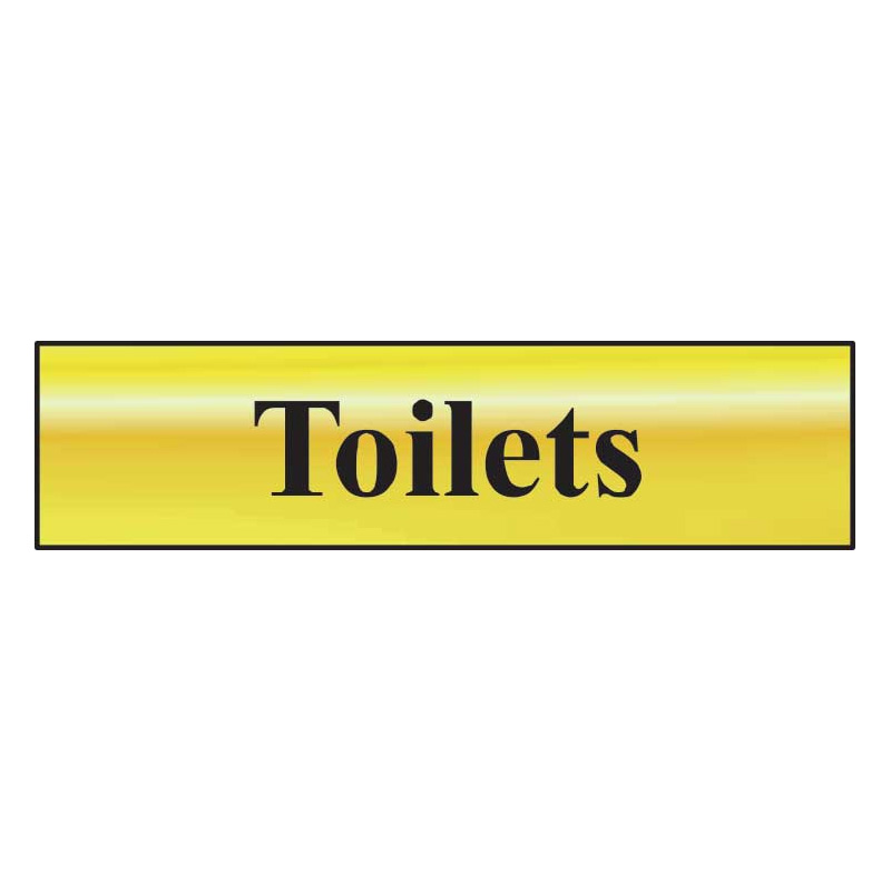 Toilets Sign - Polished Gold Effect Laminate with Self-Adhesive Backing - 200 x 50mm