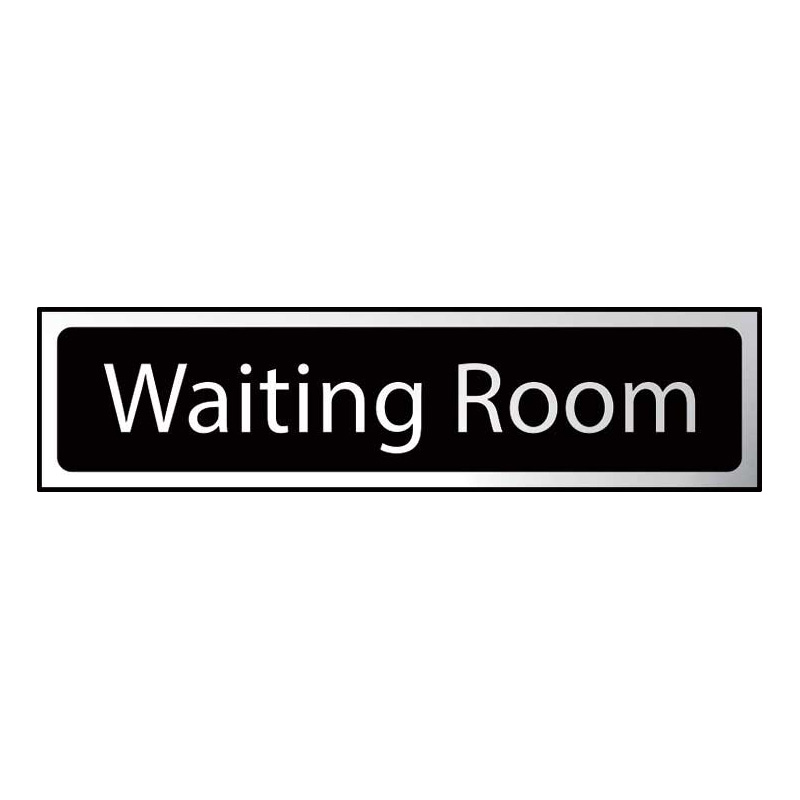 Waiting Room Sign - Polished Chrome & Black Effect Laminate with Self-Adhesive Backing - 200 x 50mm