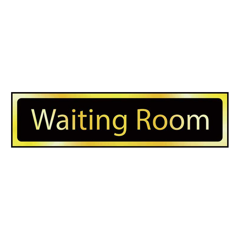 Waiting Room Sign - Polished Gold & Black Effect Laminate with Self-Adhesive Backing - 200 x 50mm