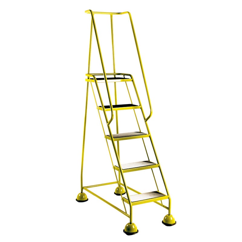 5 Tread Glide-Along Mobile Steps - Yellow Frame and Full Handrail