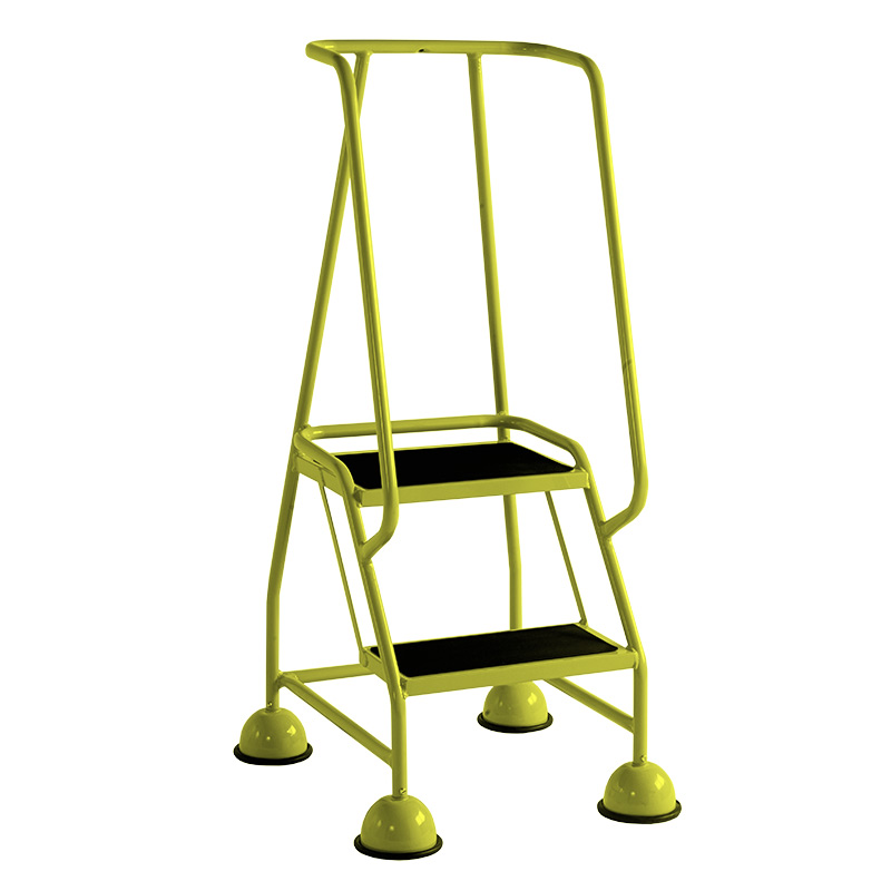 2 Tread Glide-Along Mobile Steps with Handrail - Yellow Frame