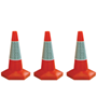 Pack of 3 750mm orange traffic cones with reflective sleeves