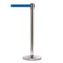 Satin steel belt barrier post with 3.4m blue belt