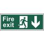 Green and White Fire Exit Sign with Arrow Pointing Down