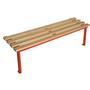 Benchura Club Mono wall-fixed changing room bench with red frame and Ash wood seat slats