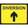 Black and yellow Diversion ahead road traffic sign