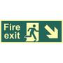 Fire Exit Arrow Down Right Photoluminescent Sign