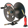 Manual rewind reel for pressure washer hose with free worklight