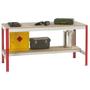 Just workbench with red frame, chipboard top and half-depth lower shelf