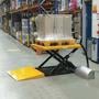 Low-profile 1000kg scissor lift table with loading ramp