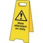 Male Attendant on Duty Yellow A-Board Floor Sign Stand