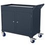 Mobile steel tool cabinet with two lockable doors and adjustable shelf