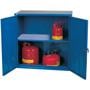 Blue pesticide storage cabinet with integral sump, one shelf and double-doors