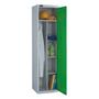 Probe metal janitorial locker with green door and silver grey carcass