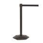 Powder-coated black stainless steel barrier post with 4.9m blue belt