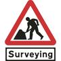 Traingular Roadworks Roll-up Sign With Supplementary 'Surveying' Plate
